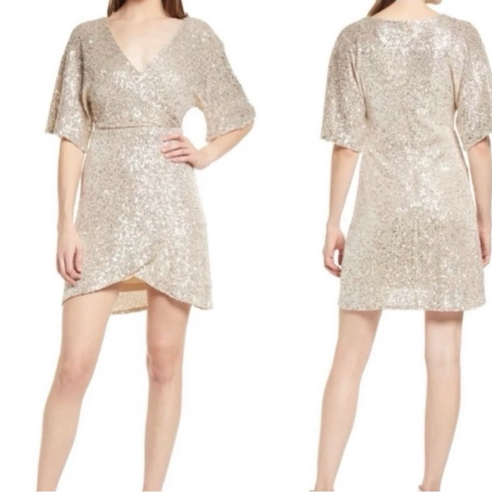 Lulu's Shimmering Gold Sequin Mini Dress - Picture 3 of 6